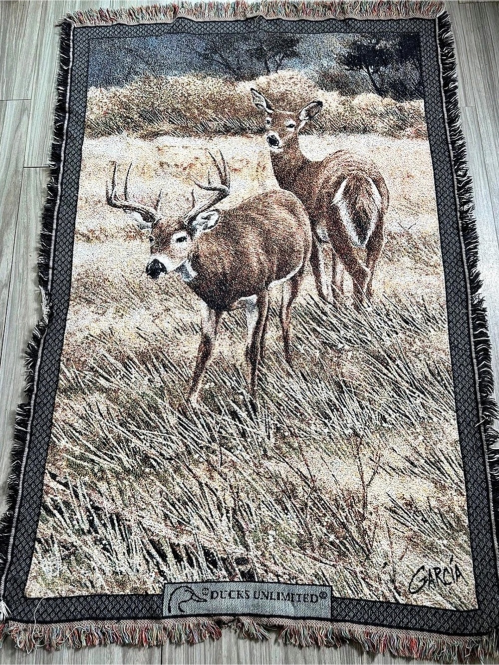 Ducks Unlimited Vintage Ducks Unlimited Wildlife Deer Tapestry Throw Blanket